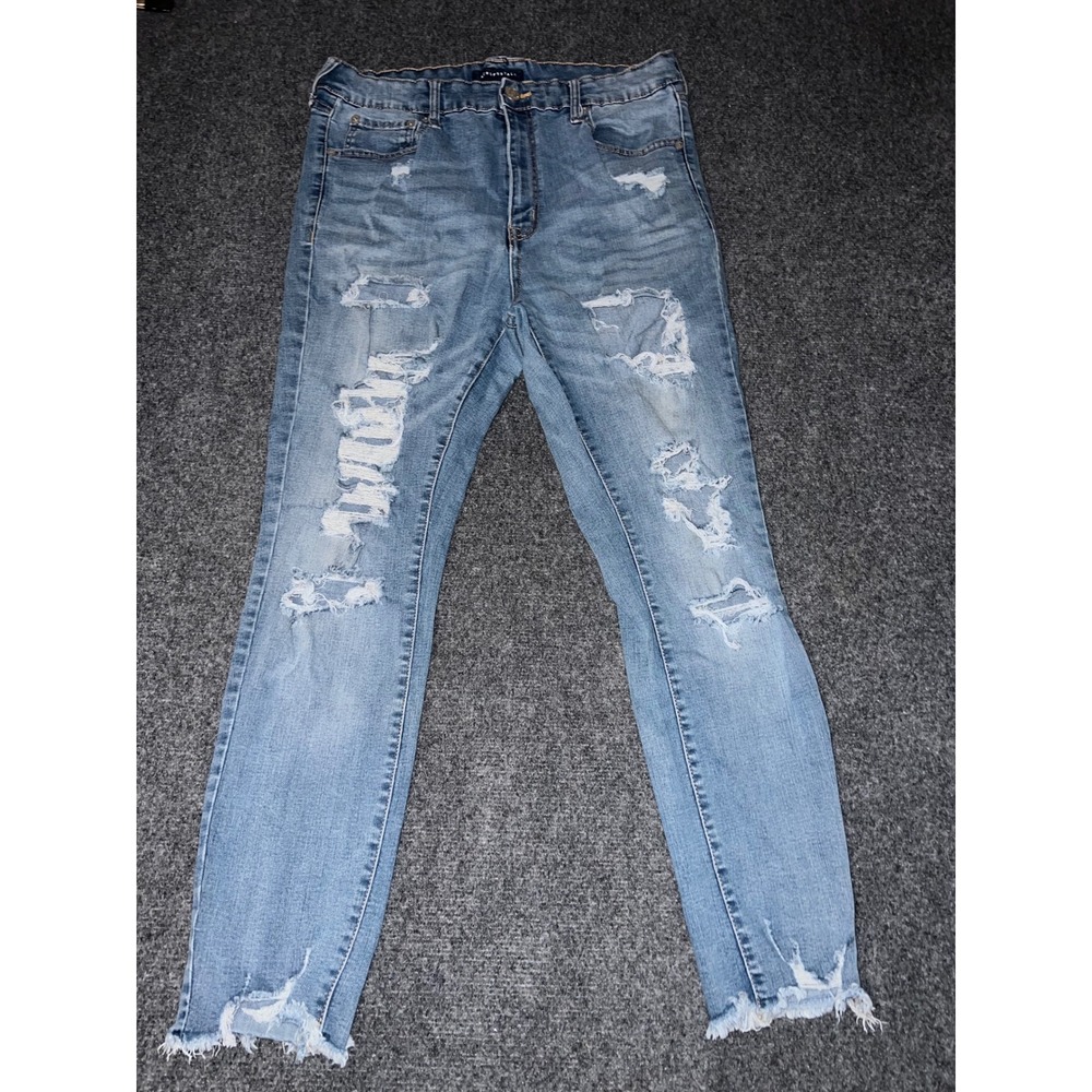 Aeropostale Womens 16 High Rise Ankle Jeans Blue Distressed Frayed Hem Denim